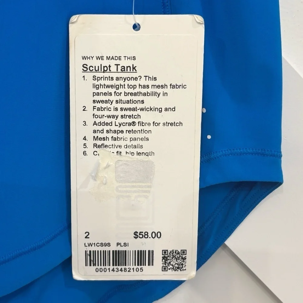 NWT Lululemon Sculpt Tank Top In Poolside Size 2